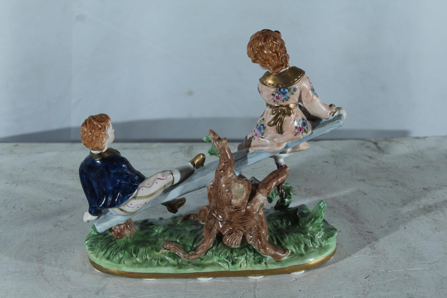 NIFAO Porcelain boy and Girl on Seesaw Figurine Vintage Style 10"x4"x9"H