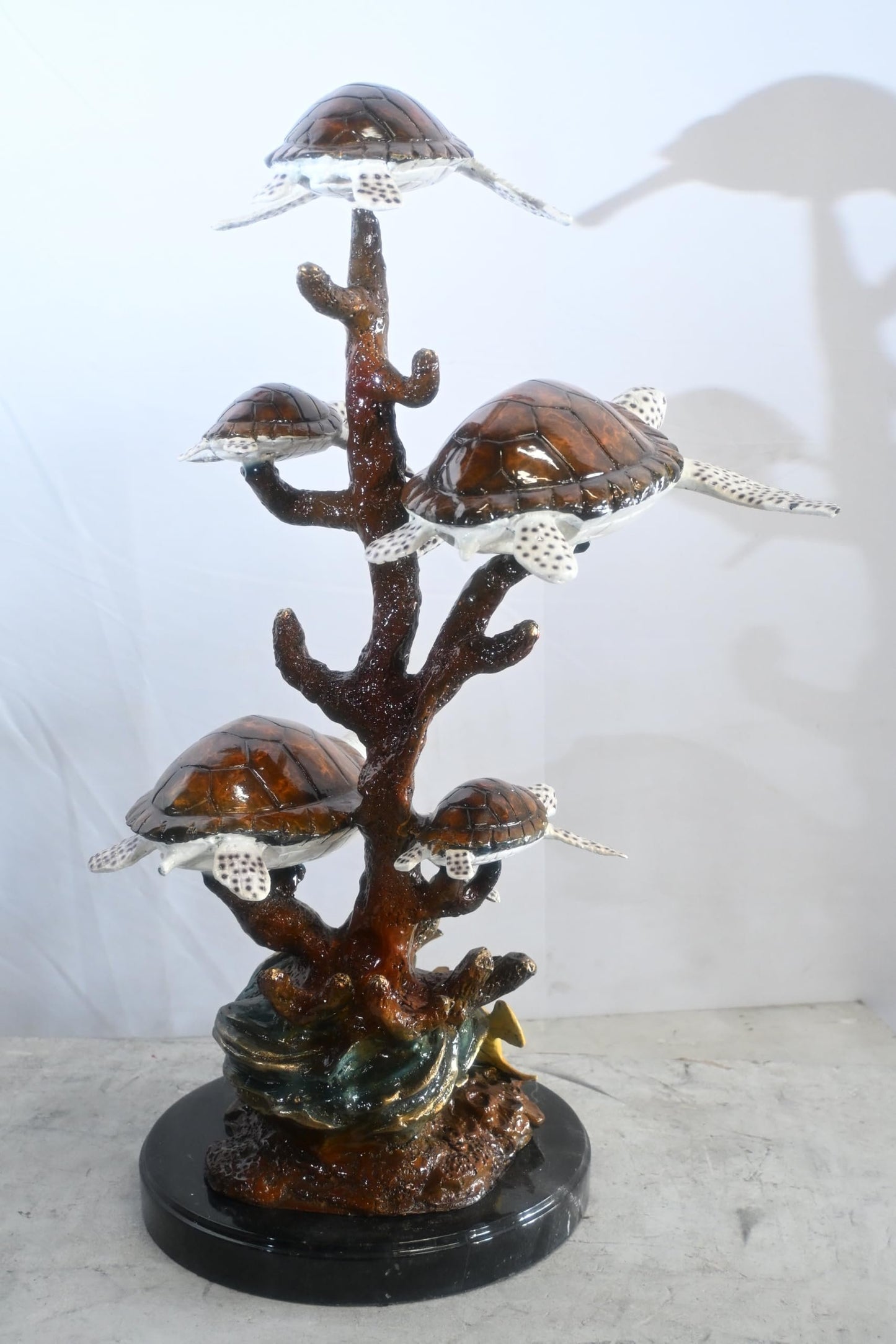 Five Sea Turtles Bronze Sculpture Coral Branch 20"x16"x30"H