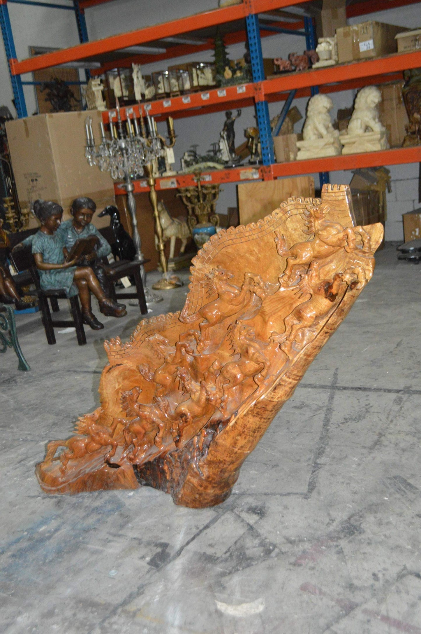 Wood Carved Horses CC8 -  Size: 60"L x 18"W x 38"H