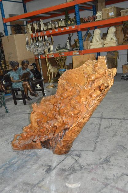 Wood Carved Horses CC8 -  Size: 60"L x 18"W x 38"H