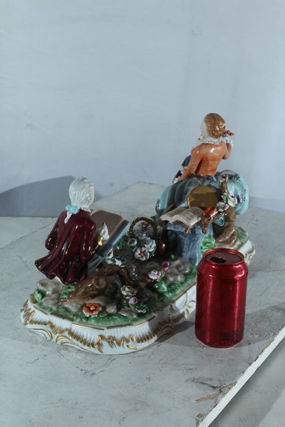 NIFAO Porcelain Rococo Courting Trio Figurine — Artist & Couple 20" x 8" x 10"H