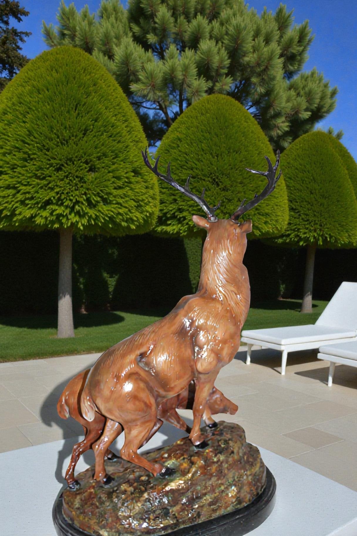 Two Deers Bronze Statue -  Size: 21"L x 13"W x 32"H.