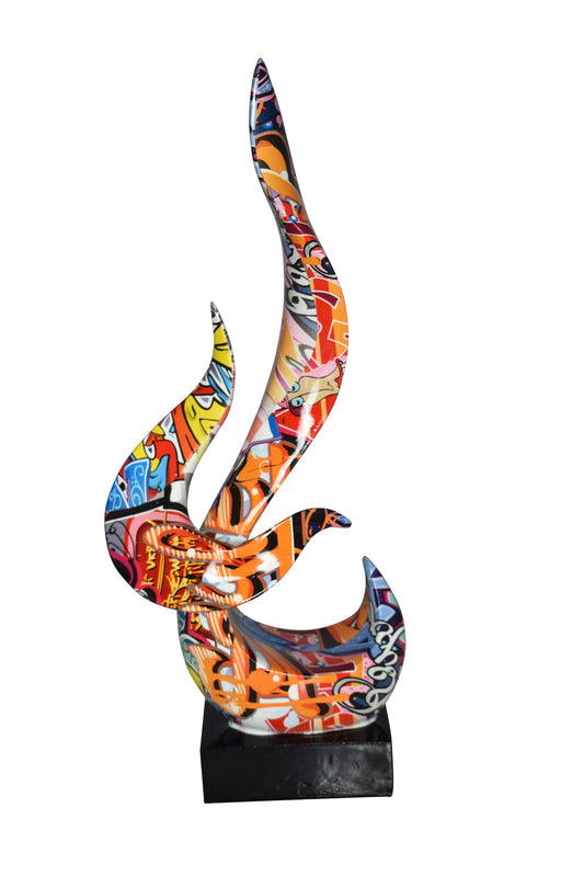 Modern Art Abstract of Fire Painted Graffiti Style Resin Statue  6" x 3" x 16"H