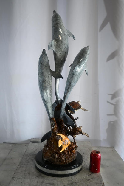 Bronze Three Dolphins Leaping Sculpture Lost Wax Casting 15"x12"x40"H