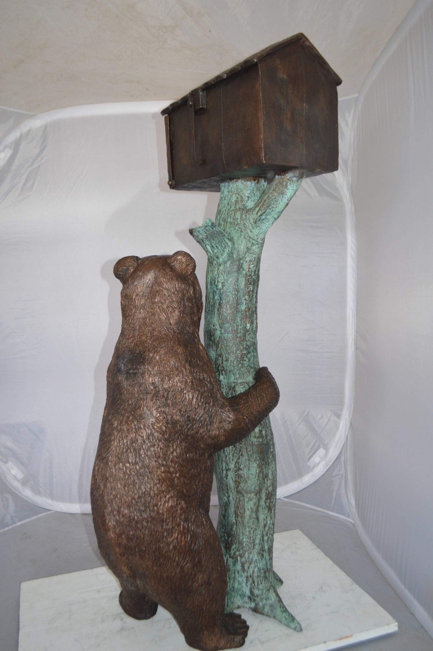 Bear beside a Tree with Mailbox Bronze Statue -  Size: 19"L x 20"W x 50"H