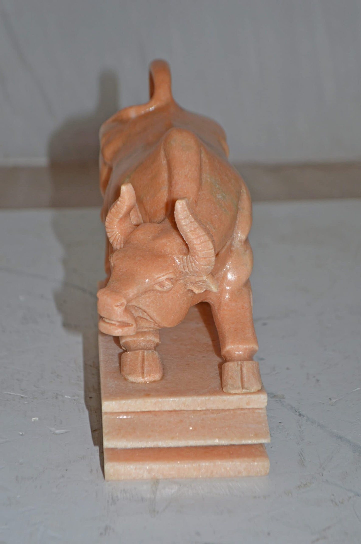 Wall Street Bull Statue Made of Marble - Size: 9"L x 4"W x 8"H.