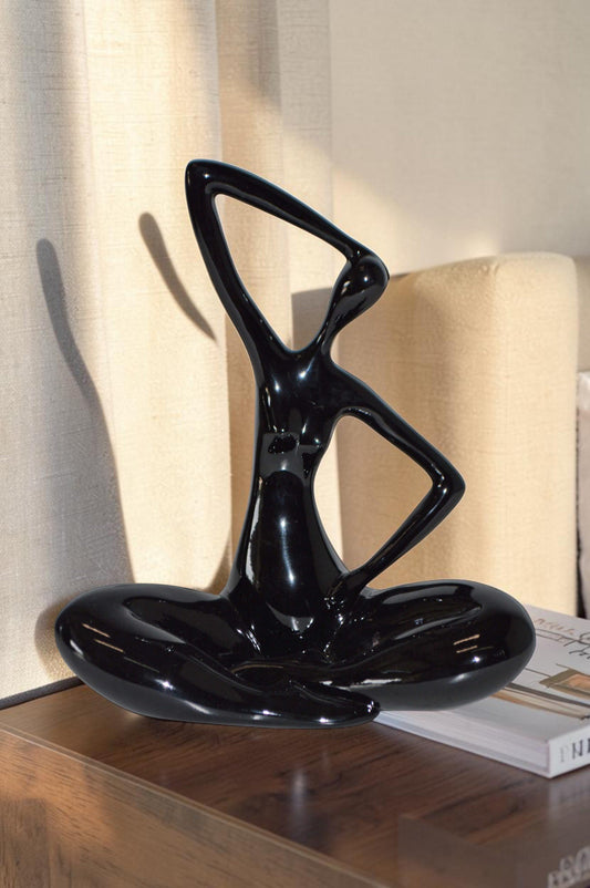Modern Art Black Ballet Dancer Sitting Resin Statue - Size: 9"L x 5"W x 11"H.