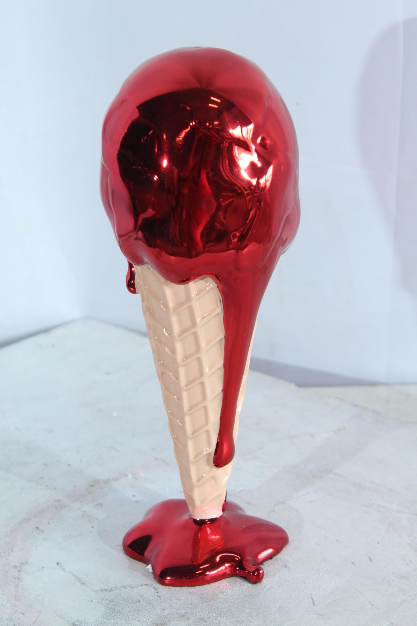 NIFAO Resin Ice Cream Cone Statue Red Dripping Pop Art Modern Decor 5" x 5" x 14"H