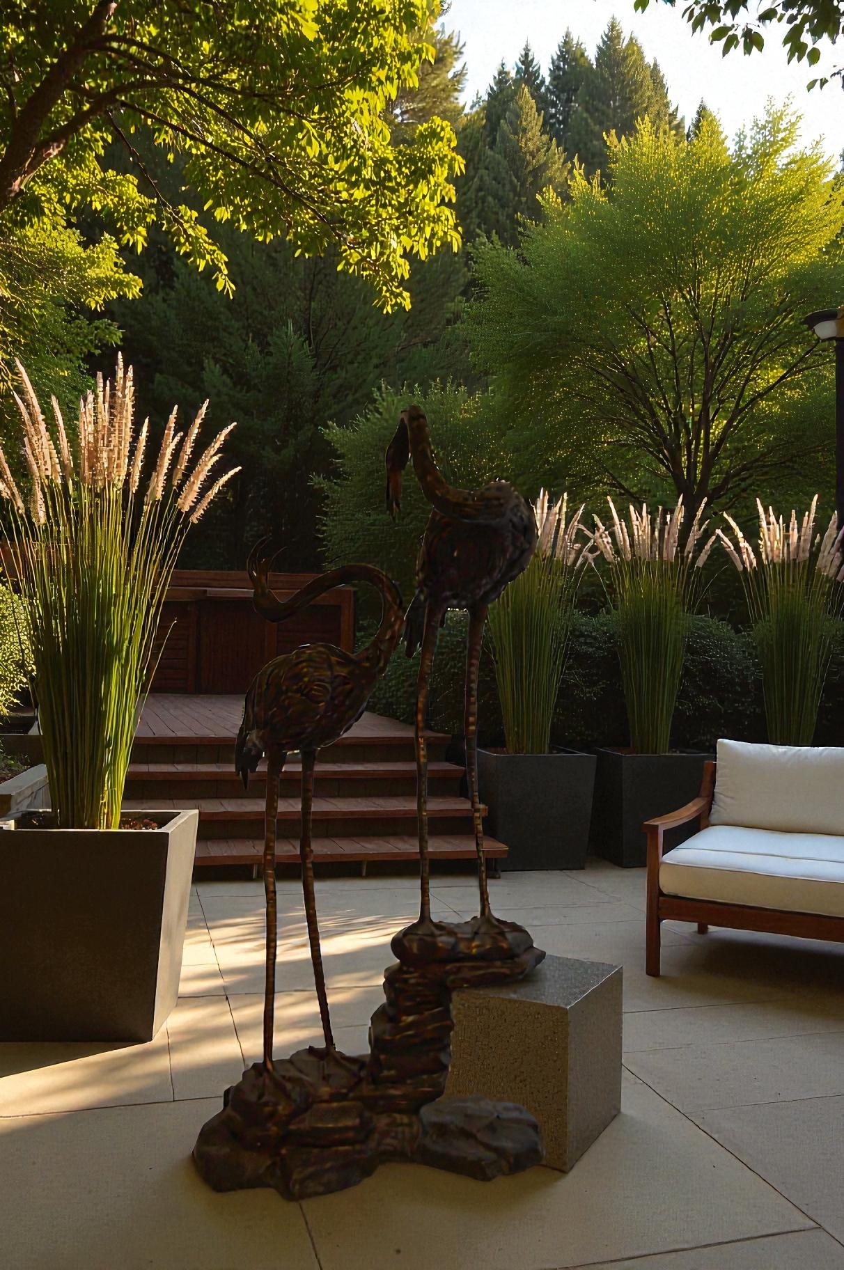 Pair of Flamingos Bronze Statue Fountain -  Size: 33"L x 22"W x 60"H.