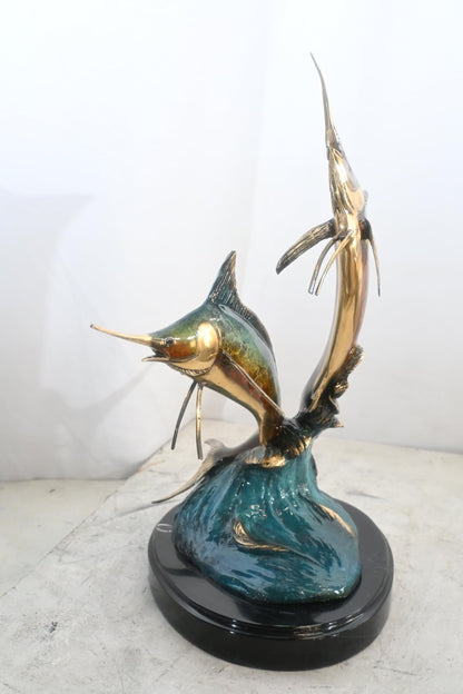 Marlin Pair Circular Formation Bronze Sculpture 17"x12"x21"H