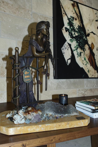 Judith Bronze Statue on Amethyst stone by Vidal -  Size: 16"L x 10"W x 18"H.