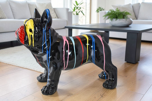 French Bulldog Colored with Paint Drops Resin Statue Size: 24" x 11" x 18"H