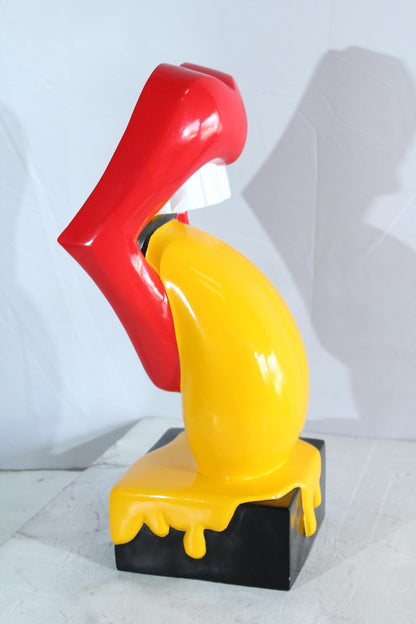 NIFAO Rolling Stones Lips Replica with Yellow Tongue Resin Statue 10 x 10 x 22 H