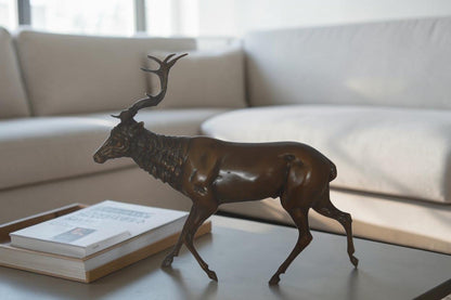 Running Deer Bronze Statue -  Size: 15"L x 4"W x 13"H.
