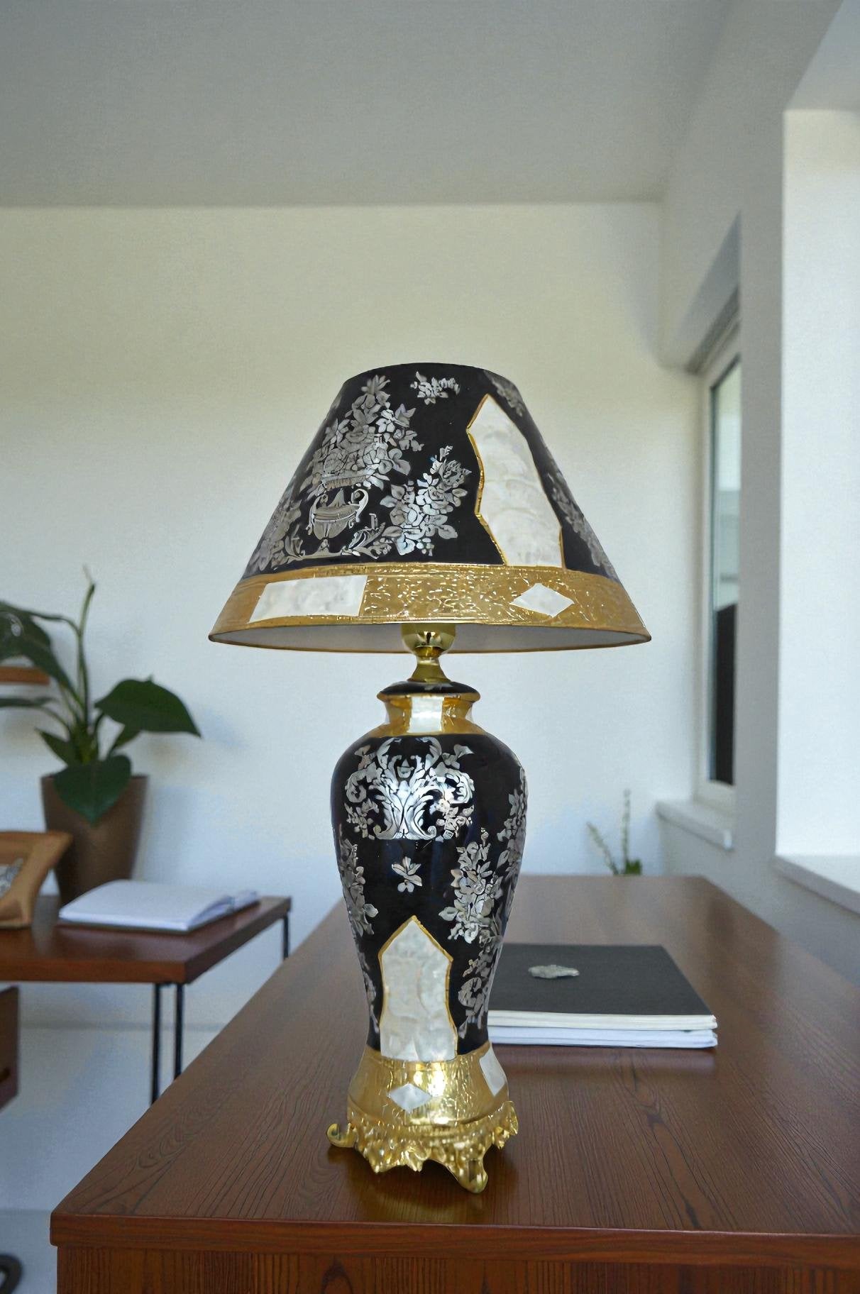Gold and Silver lamp made of resin -  Size: 18"L x 18"W x 30"H.