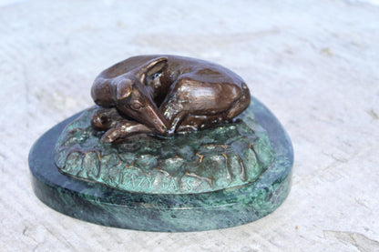 Deer Lazy Days, Small Bronze Statue Signed by Robert Beeler 6" x 7" x 3"H