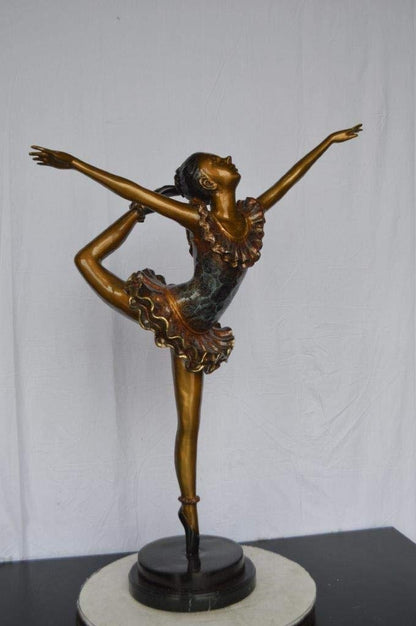 Ballet Dancer Dancing on one Leg Bronze Statue -  Size: 35"L x 14"W x 47"H.