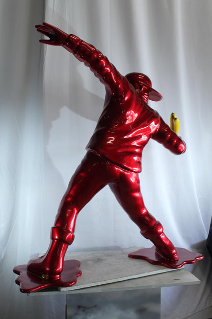 NIFAO Banana Thrower Sculpture Metallic Red Street Art Pop Art Resin 51"x16"x57"H