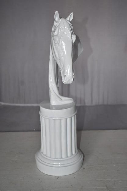 Modern Art of a White Horse Bust Statue Made of Resin Size: 10" x 5" x 19"H