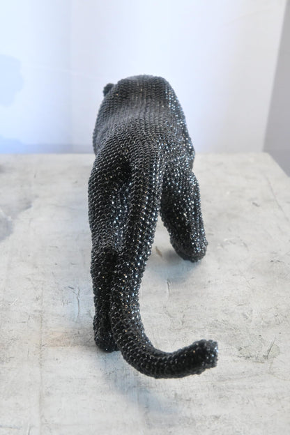 Black Crystal Beaded Panther Sculpture Prowling Resin Decor 29"x5"x7"H