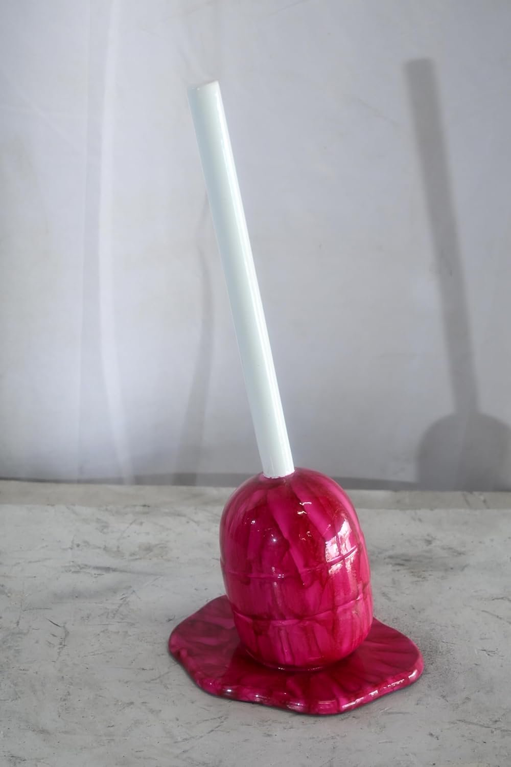 Melting Hot Pink Lollipop Sculpture Painted Wood Pop Art 8"x7"x16"H