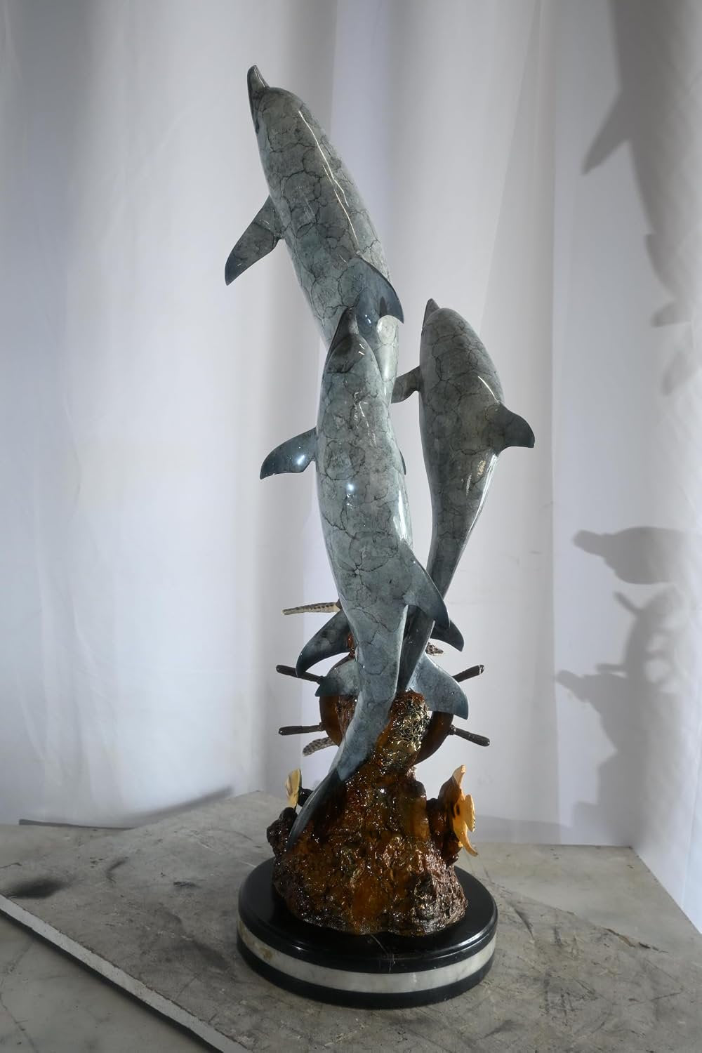 Bronze Three Dolphins Leaping Sculpture Lost Wax Casting 15"x12"x40"H