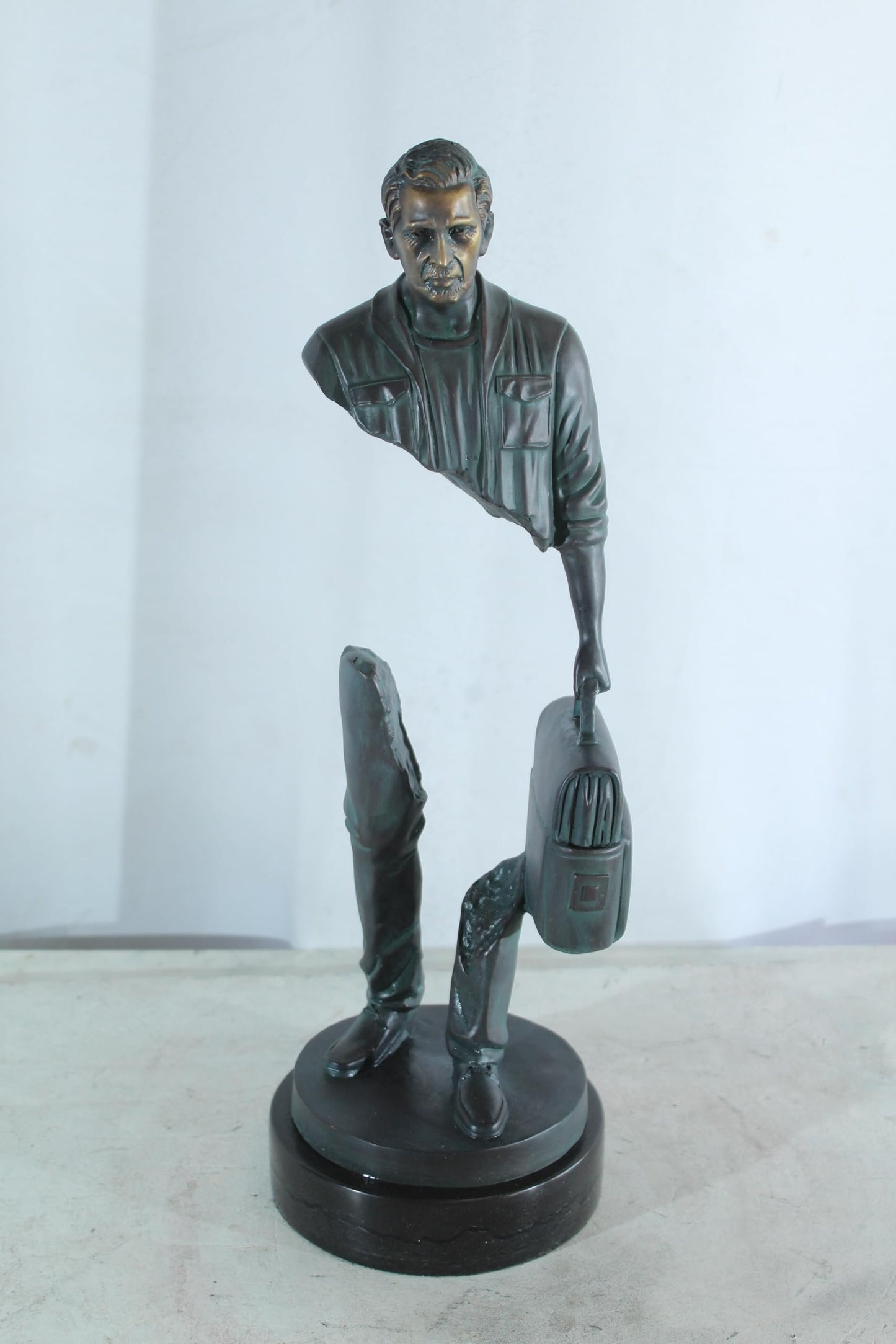 NIFAO Bronze Businessman Figure with Briefcase on Marble Base 7"x7"x21"H