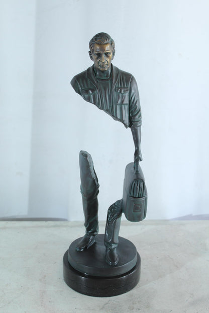 NIFAO Bronze Businessman Figure with Briefcase on Marble Base 7"x7"x21"H