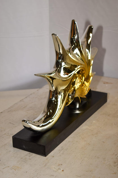 Gold Sea Urchin Resin Statue on Black Base 12" x 3" x 10"H
