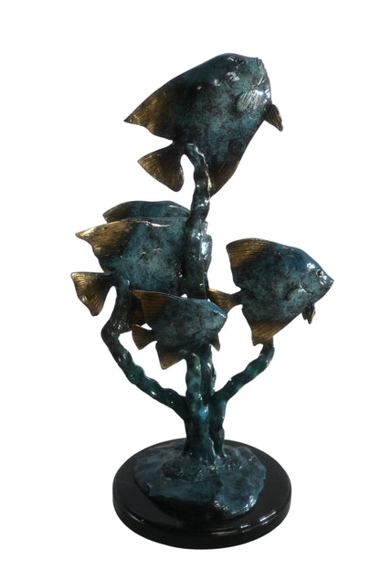 Bronze Tropical Fish Quartet Sculpture Coral Branch 13"x20"x21"H