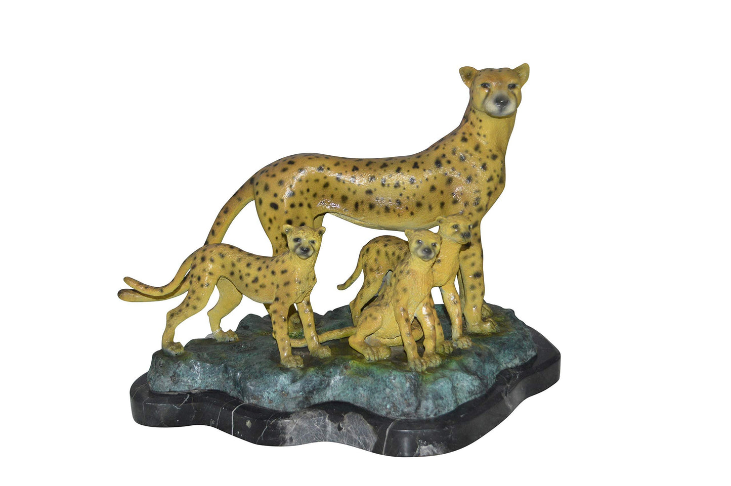 Cheetah Family Bronze Statue on Marble -  Size: 24"L x 14"W x 18"H.