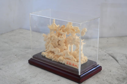 Carved Resin Galloping Horses Chinese Garden in Case 8"x4"x7"H