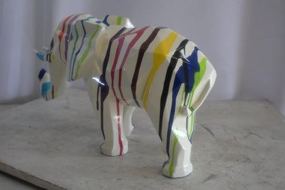 Geometric Resin Elephant Statue with Multicolor Drip Art 22"x8"x12"H
