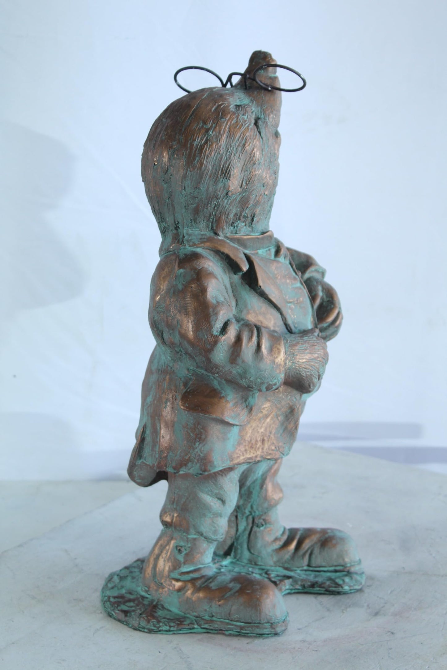 NIFAO Resin Mole Statue with Glasses Bronze Look Green Patina 8" x 7" x 22"H