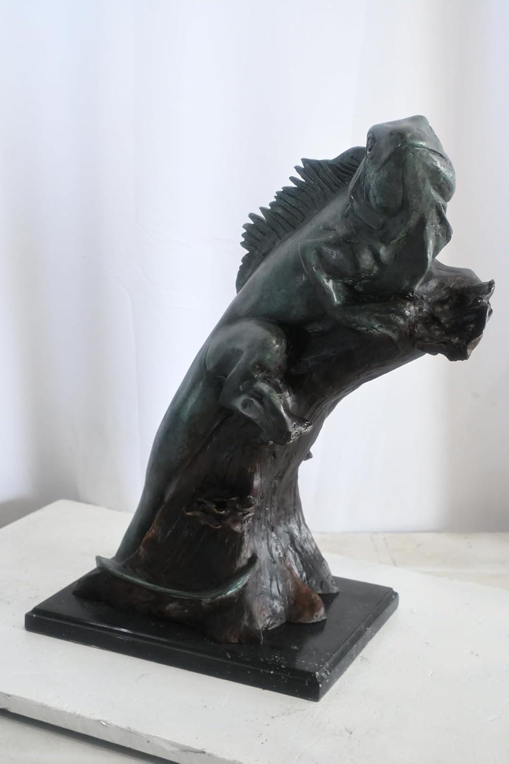 Bronze Iguana Sculpture on Branch with Marble Base 20"x7"x22"H