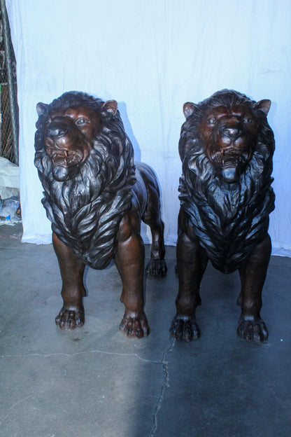 Pair of Giant Lions Bronze Statues, Wildlife Majesty Accents 78" x 24" x 57"H