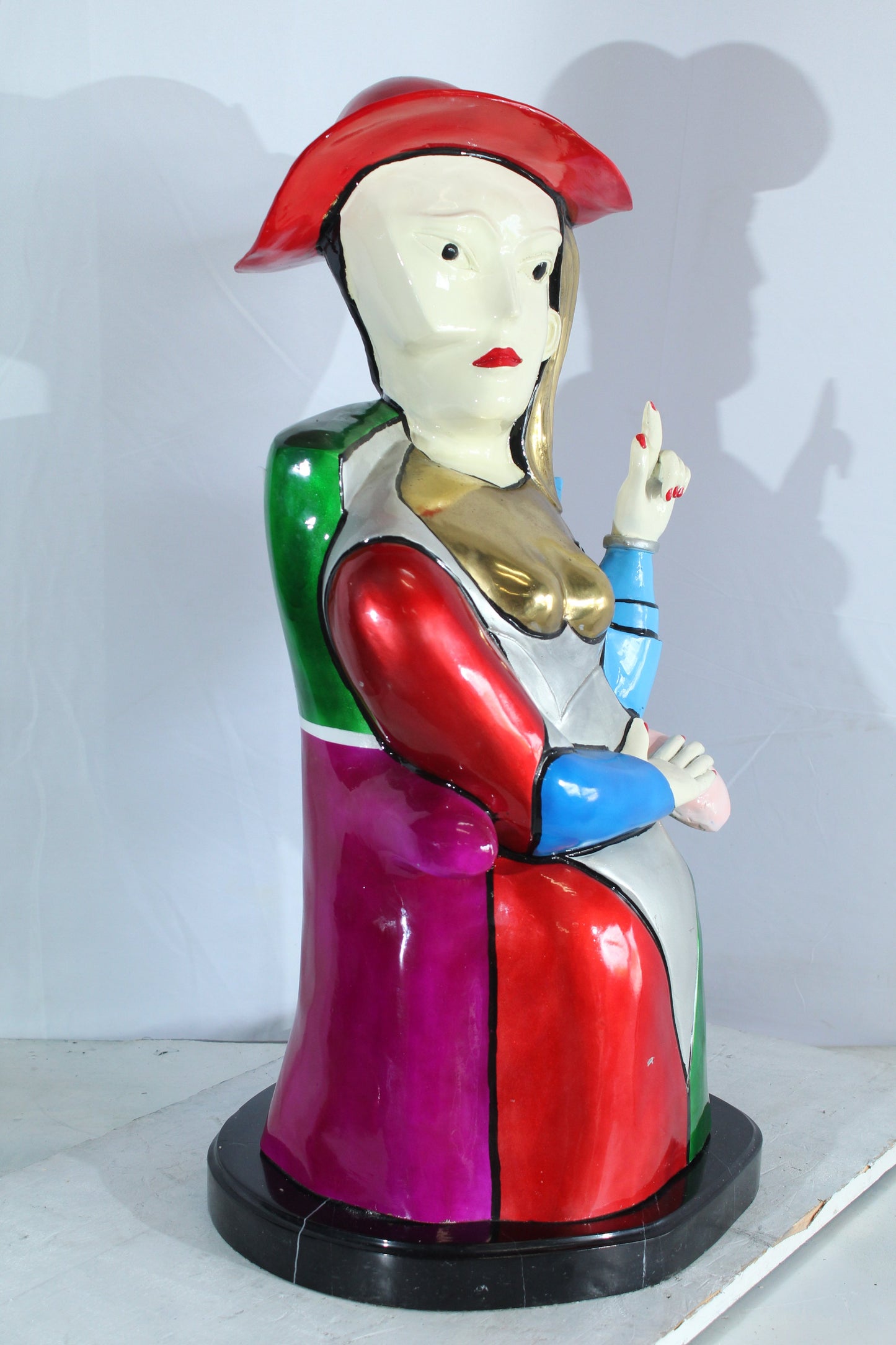 NIFAO Colorful Picasso Style Bronze Woman Bust with Red Hat 18" x 16" x 32"H