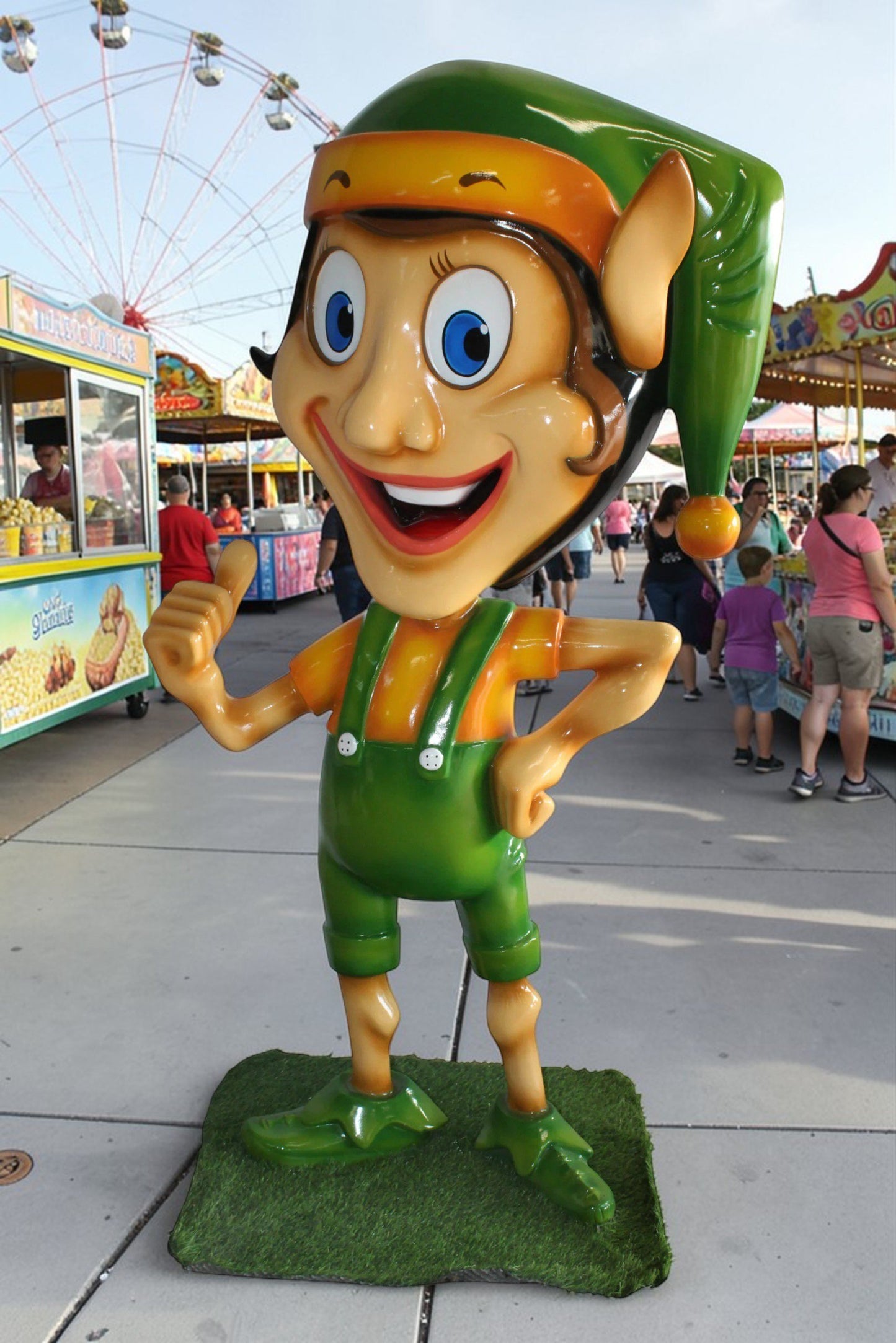 Fiberglass Clown Green hat Statue, Big Top Charm for Your Space 35" x 22" x 70"H