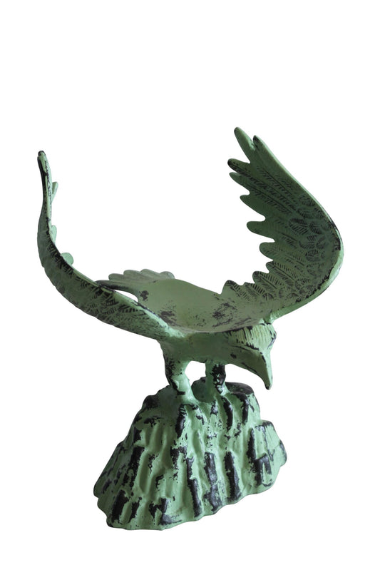 Eagle on Rock, Majestic Aluminum Statue with Green Patina Finish 10" x 9" x 11"H