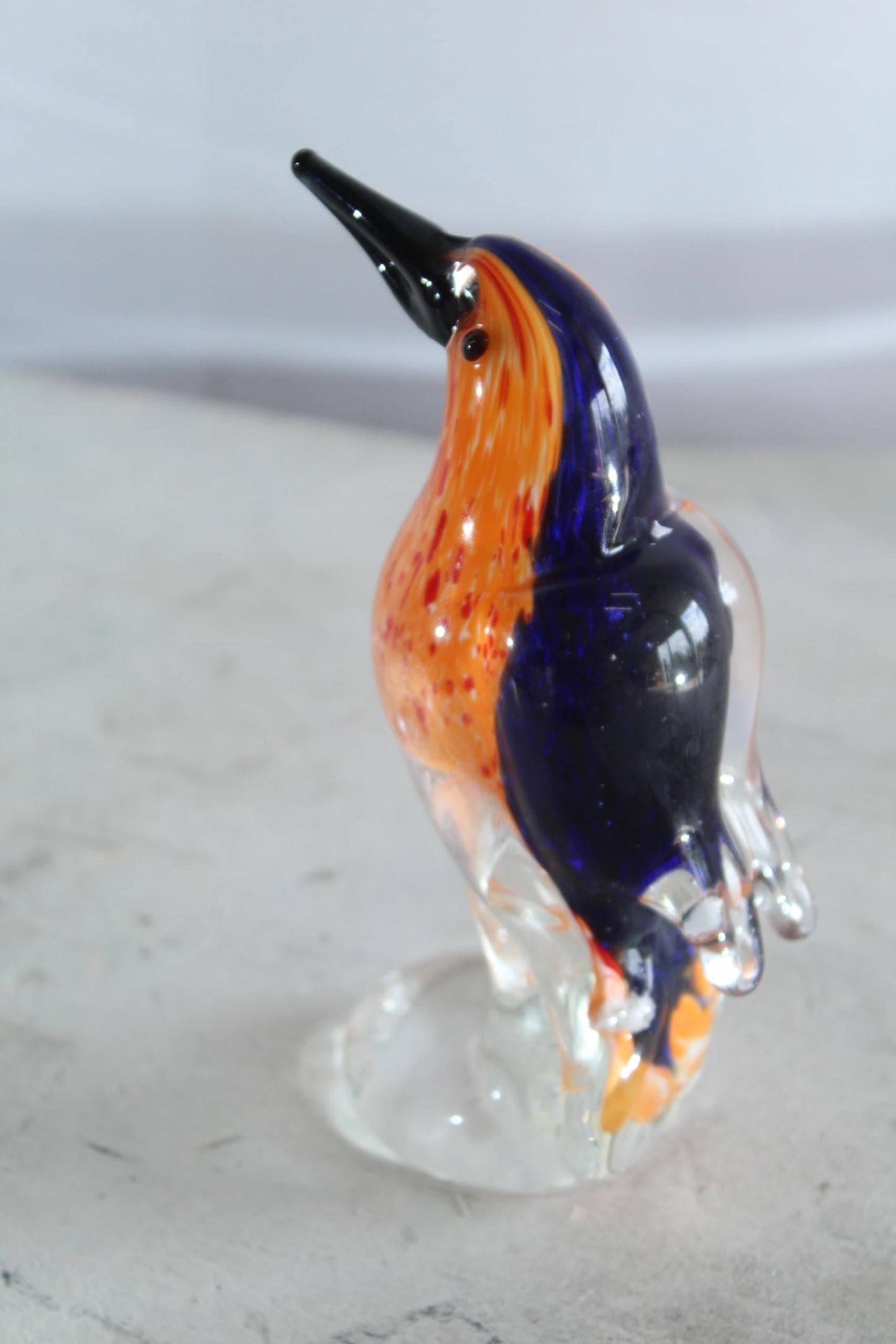 NIFAO Glass Kingfisher Bird Figurine Hand Blown Art Decor 4" x 3" x 7"H