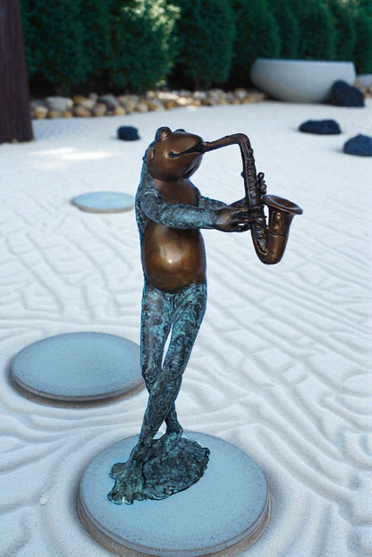 Musical Frog Playing Saxophone Bronze Fountain, Fun home Decor 14" x 9" x 32"H
