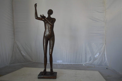 Abstract of Art nude lady lifting hand bronze statue - Size: 9"L x 6"W x 25"H.