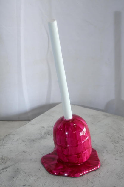 Melting Hot Pink Lollipop Sculpture Painted Wood Pop Art 8"x7"x16"H