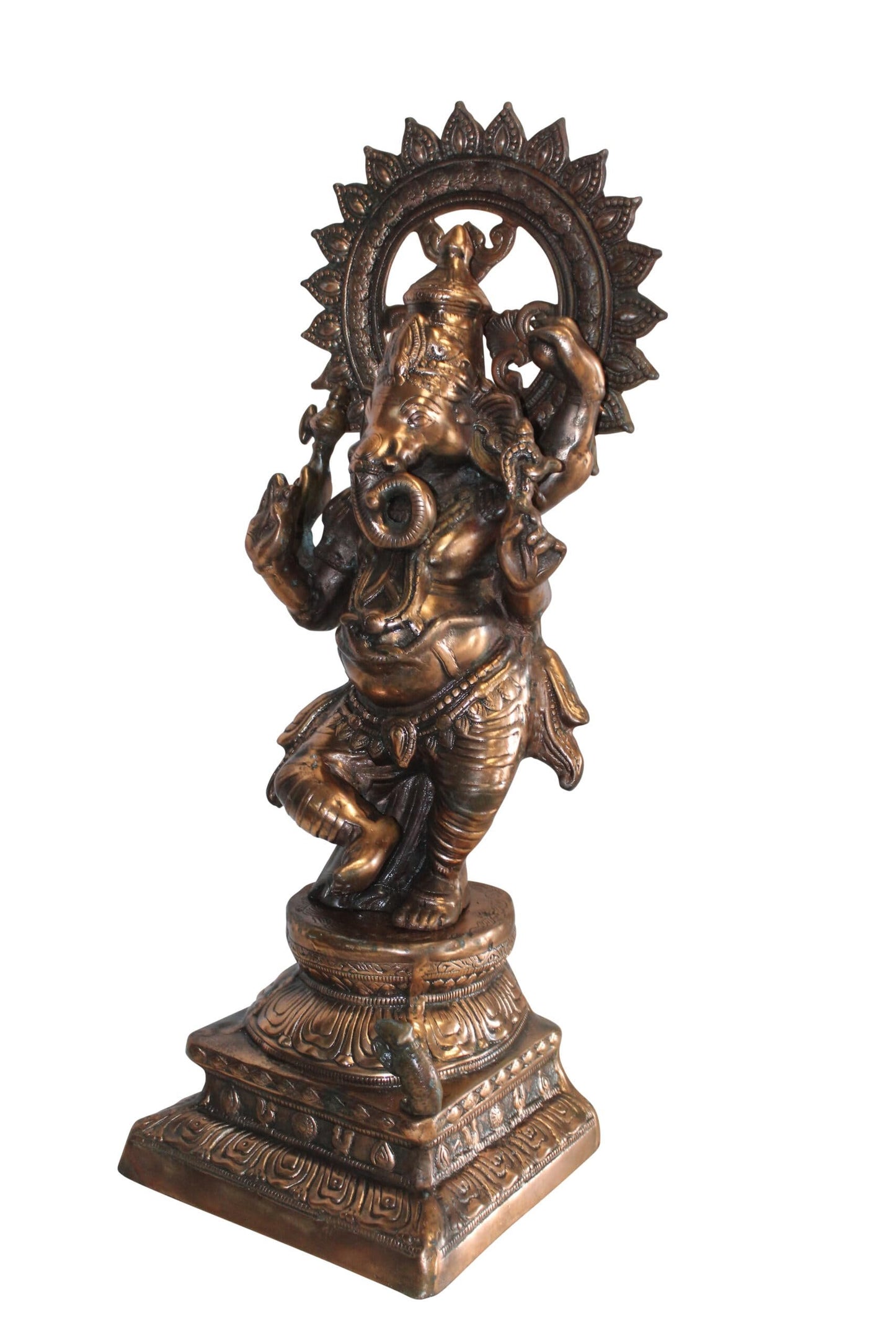 Bronze Finish Dancing Ganesh Statue, Metal Crafted Divine Charm 10" x 12" x 32"H