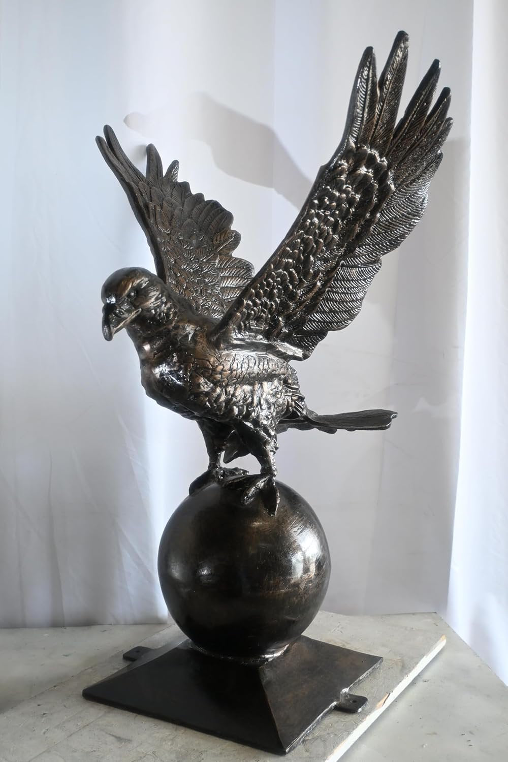 Wings Spread Eagle Atop Globe Handcrafted Aluminum Decor 29"x25"x40"H