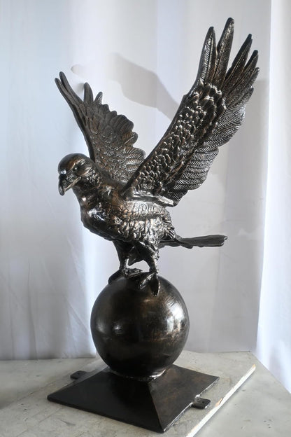 Wings Spread Eagle Atop Globe Handcrafted Aluminum Decor 29"x25"x40"H