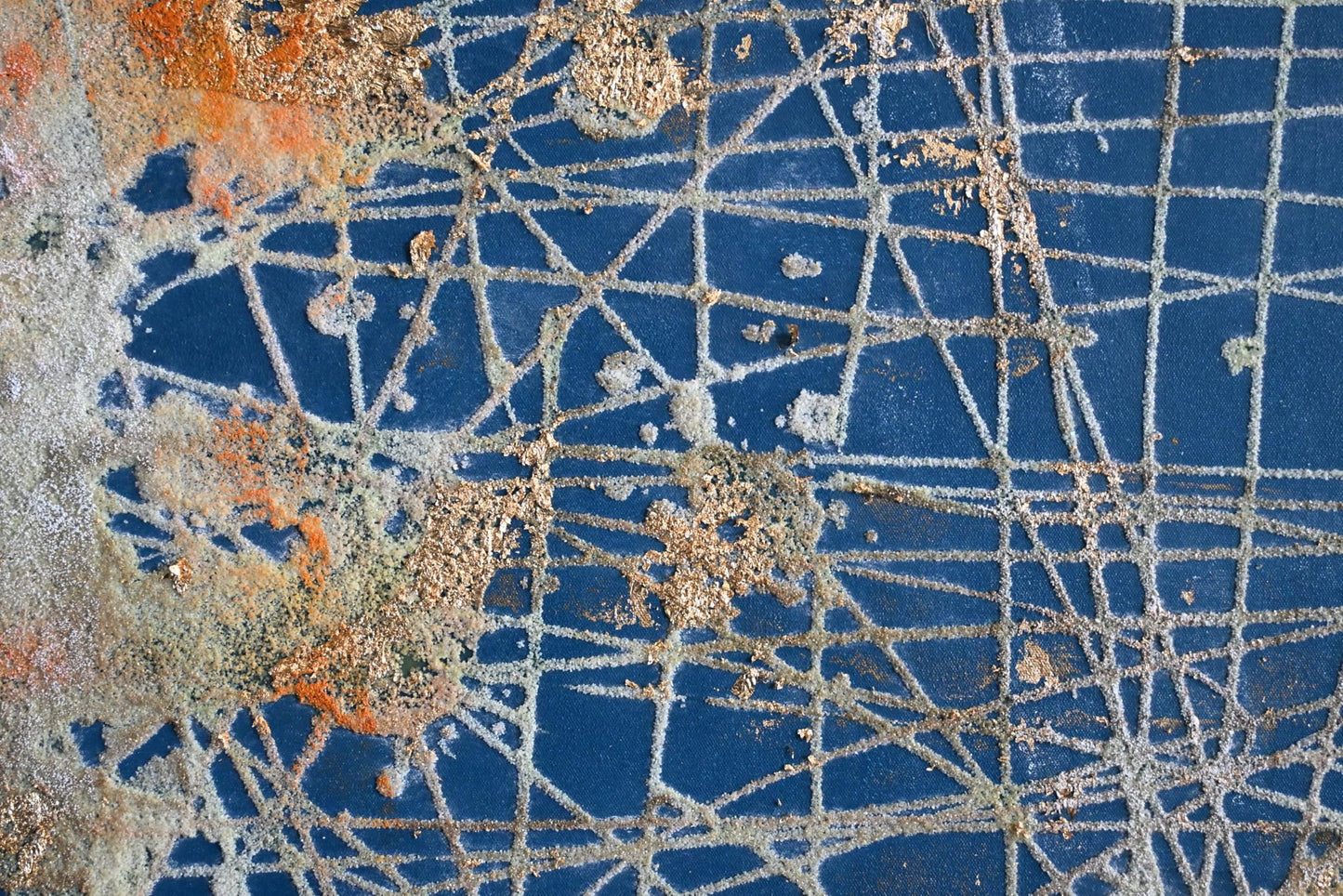 Abstract Canvas Painting The Unseen Blue Gold Framed Art 41"x61"