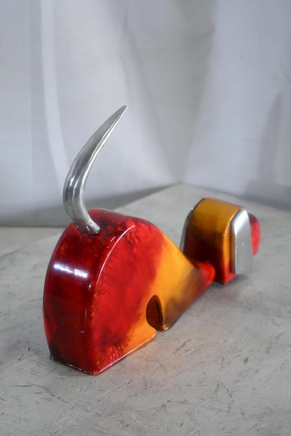 Stretching Dog Sculpture Painted Wood with Aluminum Ears 2"x14"x10"H