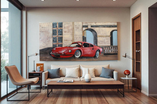 NIFAO Ferrari Dino Inspired Red Sports Car 3D Metal Wall Art 79" x 2" x 40"H