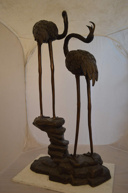 Pair of Flamingos Bronze Statue Fountain -  Size: 33"L x 22"W x 60"H.